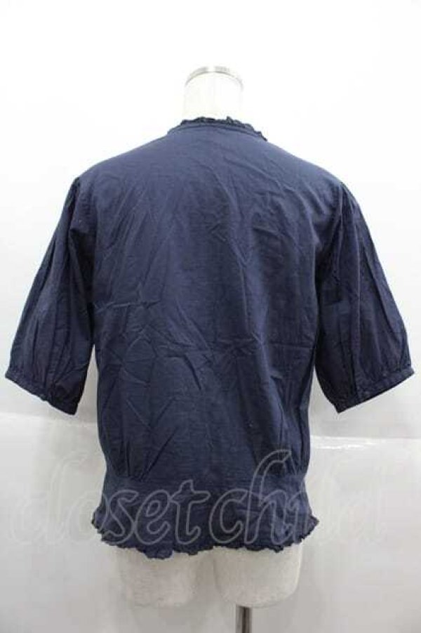 画像2: PINK HOUSE / 半袖フリルブラウス  ネイビー I-25-09-13-054-LO-BL-HD-ZT193 (2)