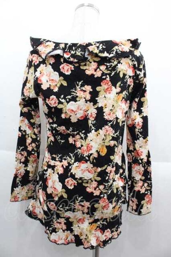 画像2: PINK HOUSE / オールドローズブーケカットソー  黒Ｘピンク I-25-09-13-055-LO-TO-HD-ZI (2)