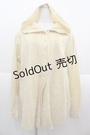 画像: 【SALE】PINK HOUSE / ギンガムチェックフード付きフリルブラウス L イエロー I-25-09-13-062-LO-BL-HD-ZT191