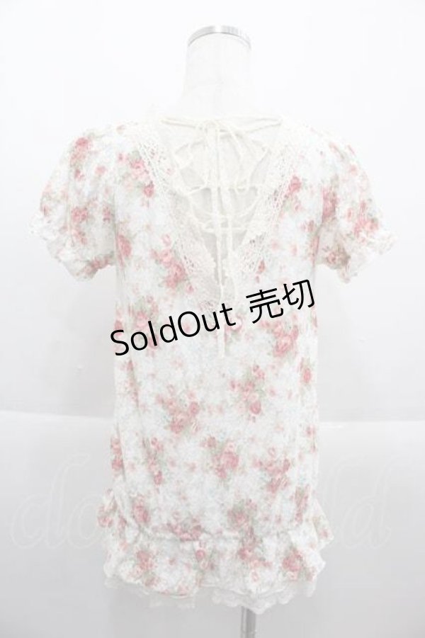 画像2: LIZ LISA / ローズブーケプリントレース半袖トップス  白Ｘピンク I-25-09-13-009-LO-TO-HD-ZT453 (2)