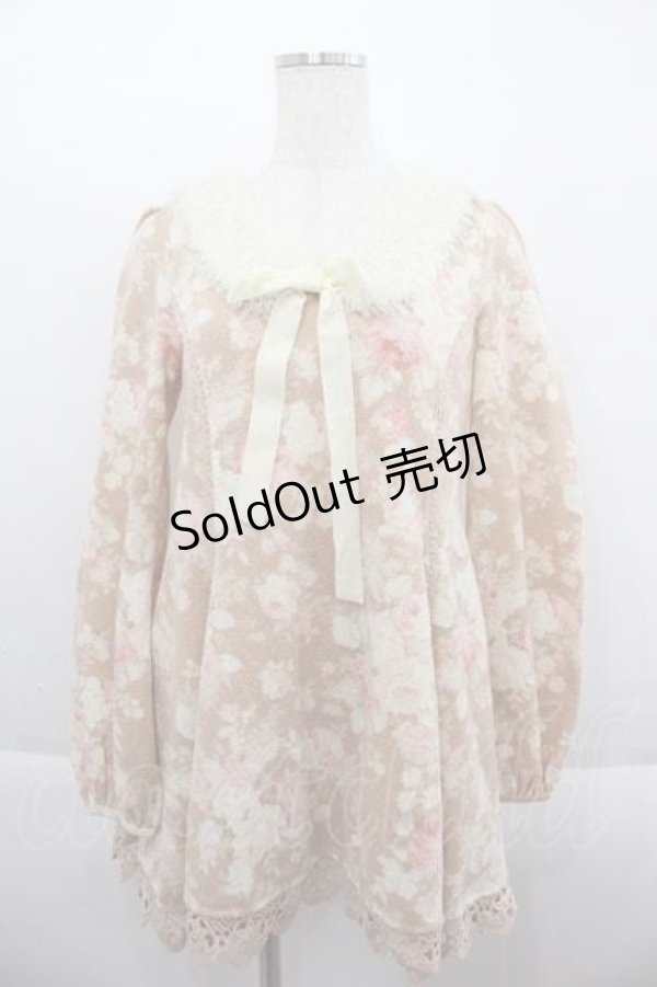 画像1: LIZ LISA / ファー襟フラワープリントミニワンピース  ブラウンＸアイボリー I-25-09-13-086-LO-OP-HD-ZT197 (1)