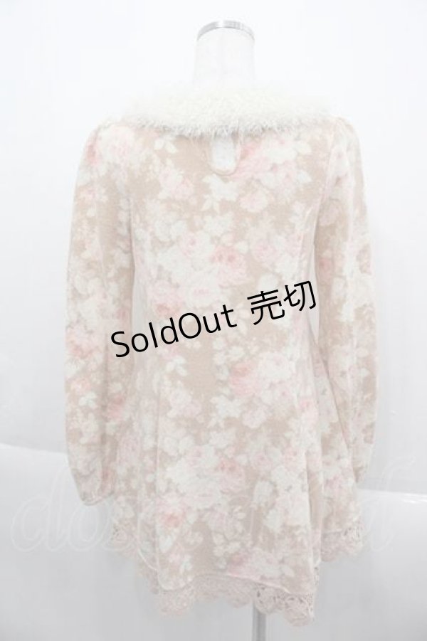 画像2: LIZ LISA / ファー襟フラワープリントミニワンピース  ブラウンＸアイボリー I-25-09-13-086-LO-OP-HD-ZT197 (2)