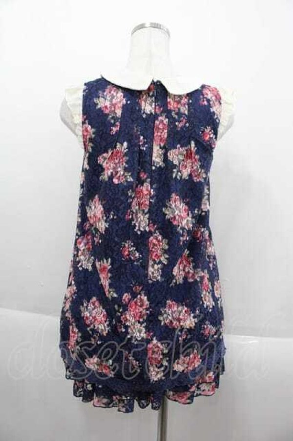 画像2: LIZ LISA / フラワーレースプリントノースリーブトップス&スカパンセットアップ  ネイビー I-25-09-13-091-LO-TO-HD-ZT071 (2)