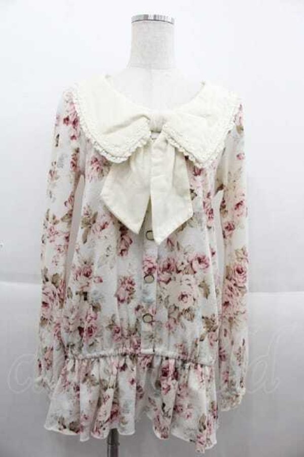 画像1: LIZ LISA / リボン襟ローズフラワートップス  白Ｘピンク I-25-09-13-011-LO-TO-HD-ZT198 (1)