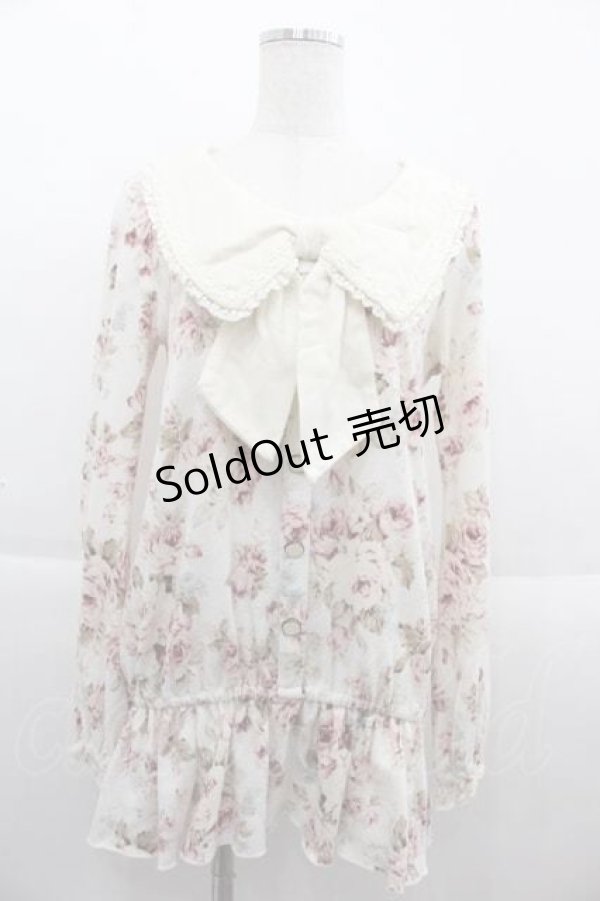 画像1: 【SALE】LIZ LISA / リボン襟ローズフラワートップス  白Ｘピンク I-25-09-13-011-LO-TO-HD-ZT198 (1)