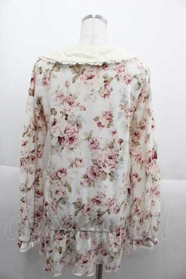 画像2: LIZ LISA / リボン襟ローズフラワートップス  白Ｘピンク I-25-09-13-011-LO-TO-HD-ZT198 (2)