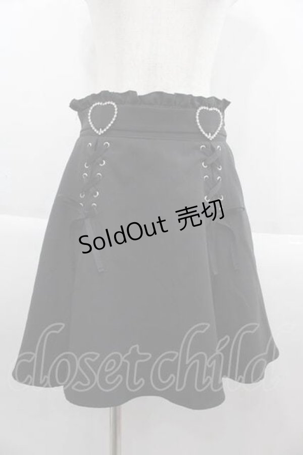 画像1: DearMyLove / ハートバックルレースアップスカート L 黒 I-25-09-13-102-EL-SK-HD-ZI (1)