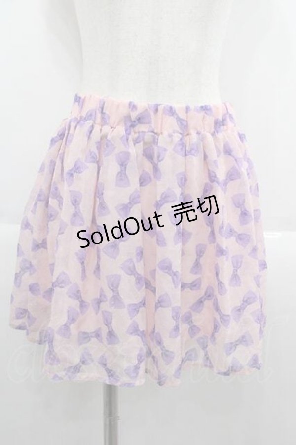 画像1: E hyphen world gallery / リボン総柄ミニスカート  ピンクＸ紫 I-25-09-13-109-LO-SK-HD-ZI (1)