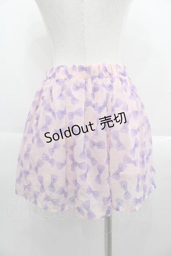 画像2: E hyphen world gallery / リボン総柄ミニスカート  ピンクＸ紫 I-25-09-13-109-LO-SK-HD-ZI (2)