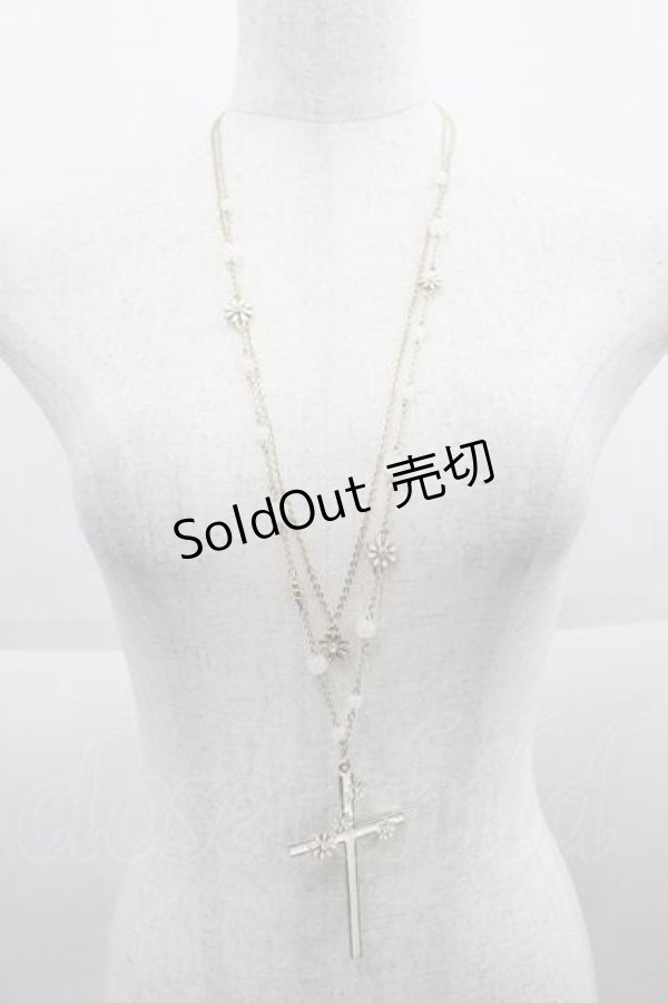 LIZ LISA / フラワークロスネックレス ゴールドX白 I-25-09-13