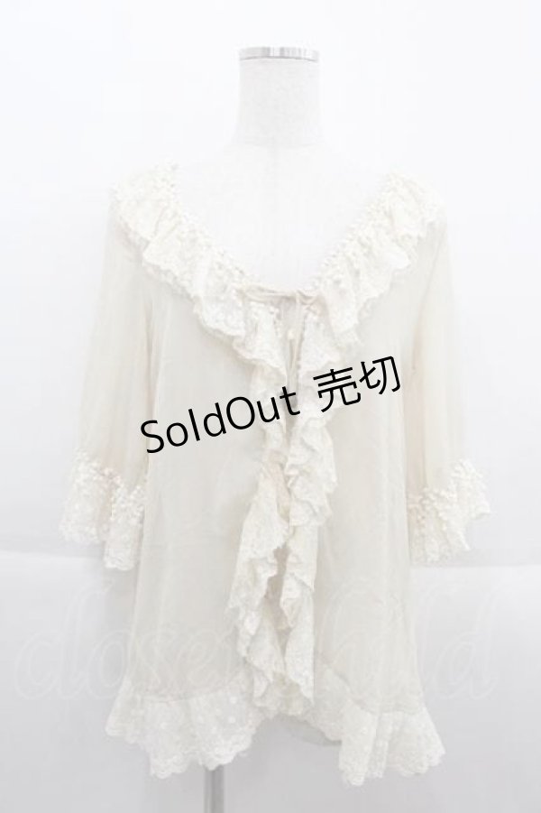 画像1: 【SALE】LIZ LISA / チュール半袖カーディガン  ベージュＸ白 I-25-09-13-021-LO-TO-HD-ZT197 (1)