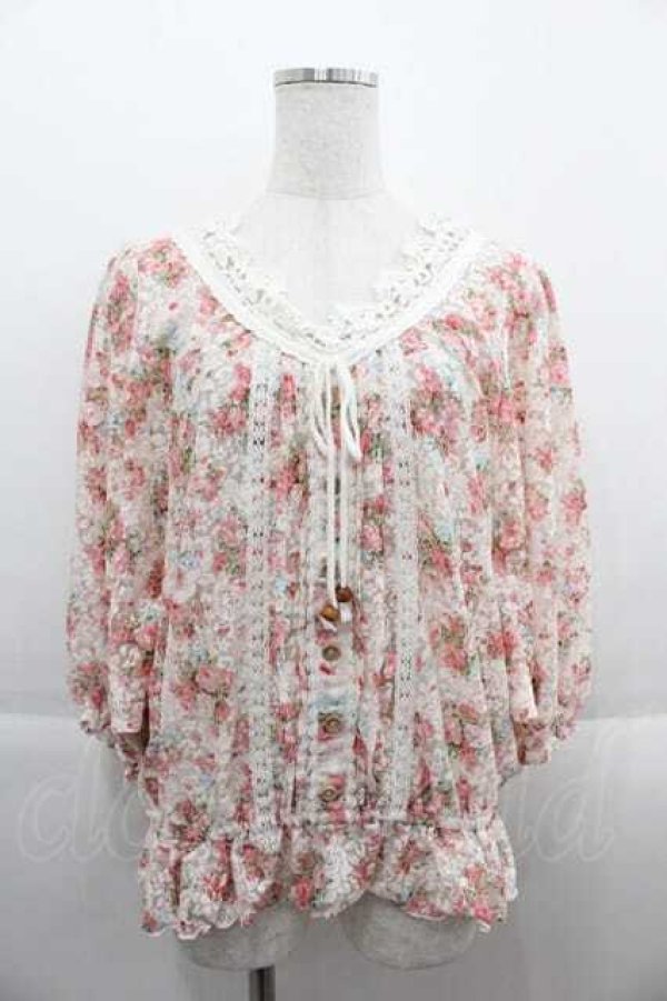 画像1: LIZ LISA / フラワーレース半袖ブラウス  ピンク I-25-09-13-022-LO-BL-HD-ZT205 (1)