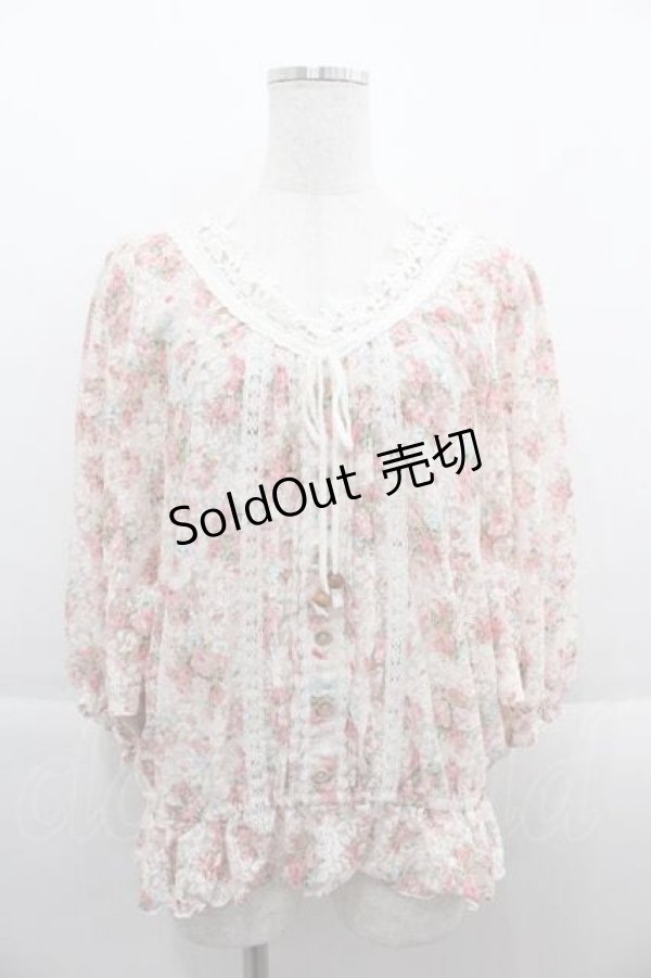 画像1: LIZ LISA / フラワーレース半袖ブラウス  ピンク I-25-09-13-022-LO-BL-HD-ZT205 (1)