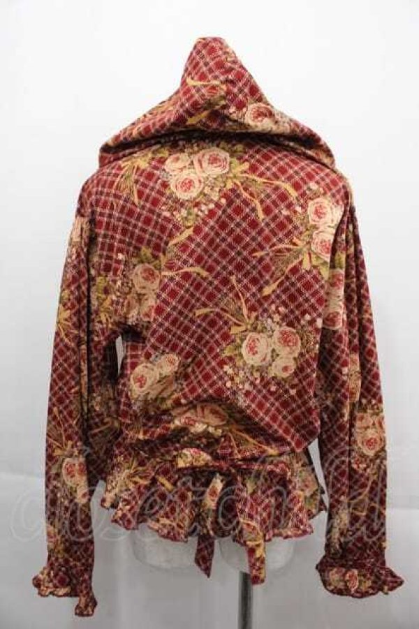 画像2: KETTY / オールドローズナナメチェックフードブラウス  赤 I-25-09-13-028-EL-BL-HD-ZI (2)