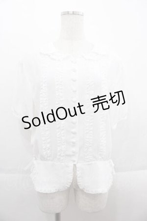 画像: INGEBORG / ピコフリル裾リボン半袖ブラウス  ホワイト I-25-09-13-035-LO-BL-HD-ZT198