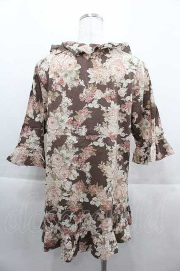 画像2: PINK HOUSE / 薔薇ブーケプリントチュニックブラウス  ブラウンＸ白 I-25-09-13-037-LO-BL-HD-ZT193 (2)