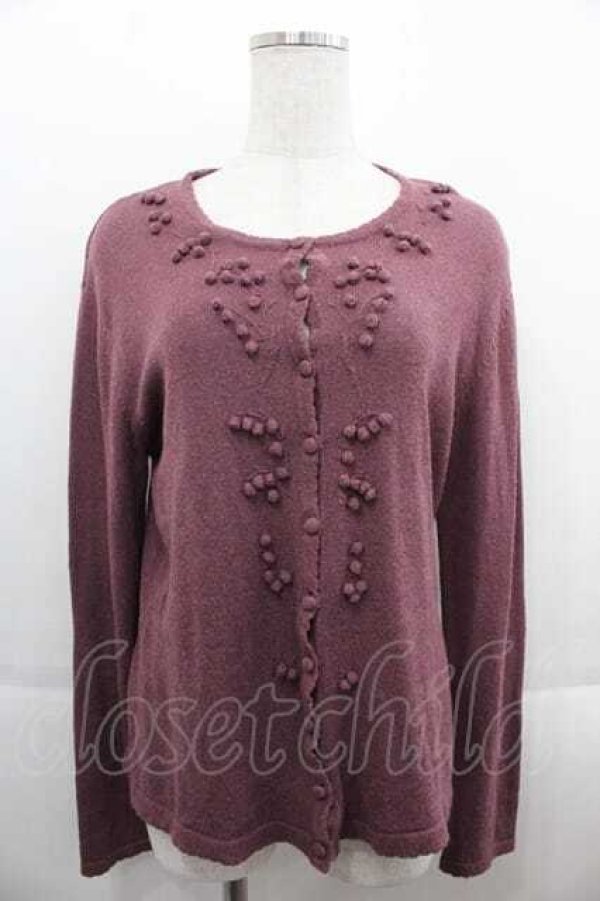 画像1: INGEBORG / モチーフ付きパイル地カーディガン  パープル I-25-09-13-040-LO-TO-HD-ZI (1)