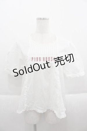 画像: PINK HOUSE / ロゴ刺繍入りブラウス  白Ｘ赤 I-25-09-15-006-LO-BL-HD-ZI