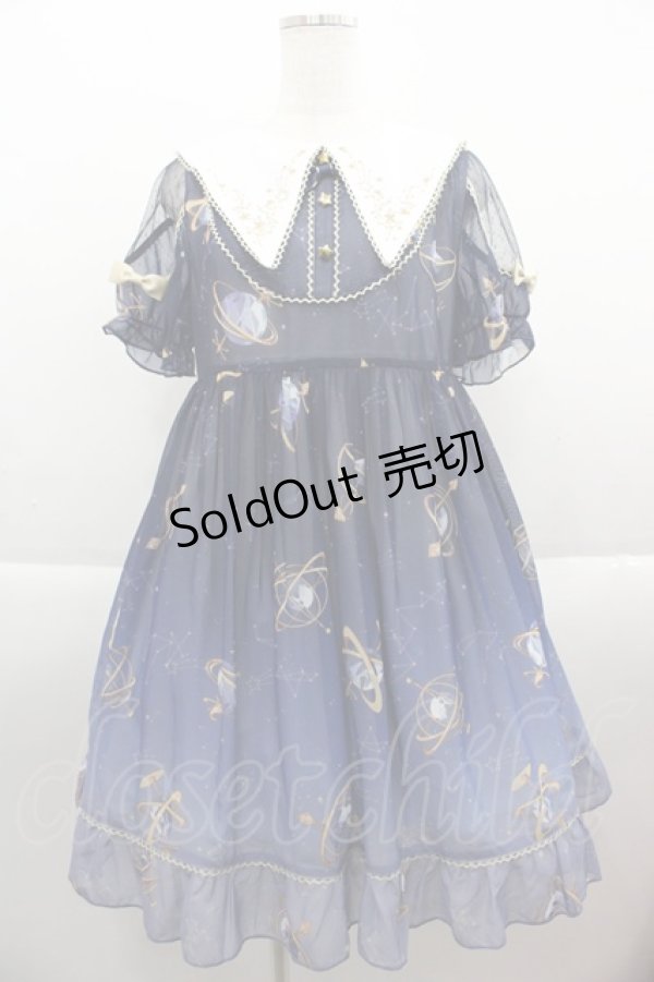 画像1: To Alice / プラネタリウム刺繍入り半袖ワンピース M ネイビー I-25-09-15-056-LO-OP-HD-ZI (1)