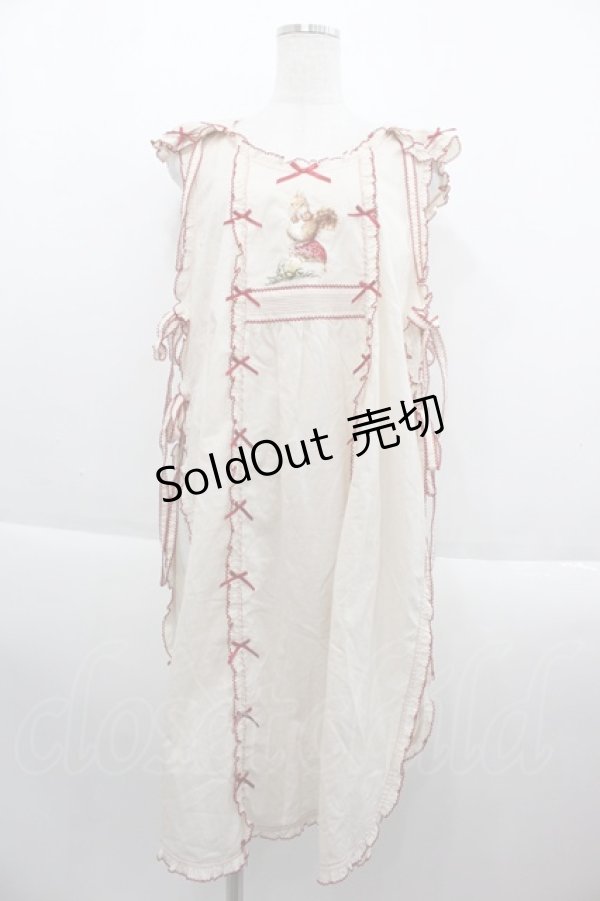 画像1: PINK HOUSE / ウィンターフォレストトリート刺繍タブリエ  赤Ｘアイボリー I-25-09-15-062-LO-OP-HD-ZI (1)