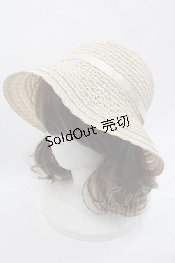 画像1: PINK HOUSE / ロゴリボン付きスカラッププレードハット  アイボリー I-25-09-15-099-LO-AC-HD-ZI (1)