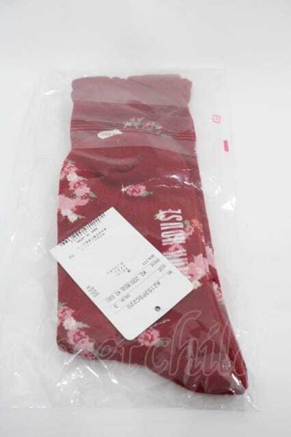 画像2: PINK HOUSE / リボンブーケ柄ソックス  赤 I-25-09-15-117-LO-ZA-HD-ZI (2)