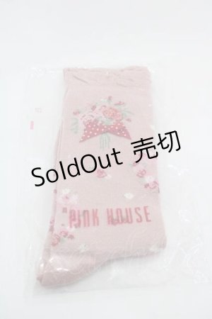 画像: PINK HOUSE / リボンブーケ柄ソックス  ピンク I-25-09-15-120-LO-ZA-HD-ZI