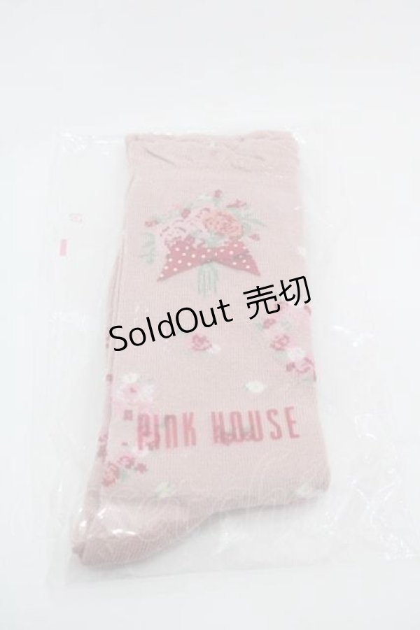 画像1: PINK HOUSE / リボンブーケ柄ソックス  ピンク I-25-09-15-120-LO-ZA-HD-ZI (1)