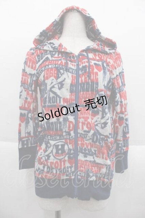 画像1: HYSTERIC GLAMOUR / THE KILLCITY 総柄パーカー  レッド×ブルー I-25-09-18-048-PU-TO-HD-ZI (1)