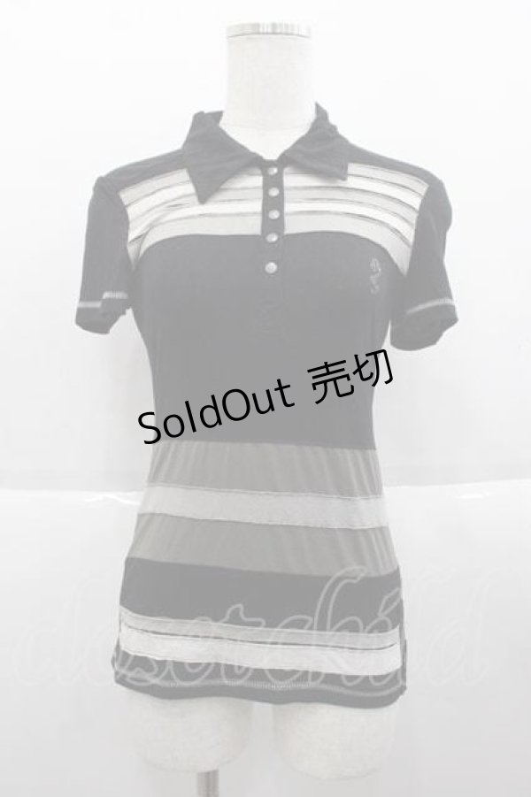 画像1: Ozz Croce / ボーダーデザインスナップ半袖ポロシャツ  黒Ｘ白Ｘグレー I-25-09-18-057-OO-TO-HD-ZI (1)