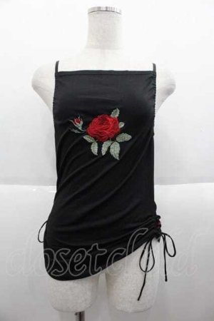 画像: Ozz On / /薔薇刺繍キャミソール  黒Ｘ赤Ｘ緑 I-25-09-18-063-OO-TO-HD-ZI