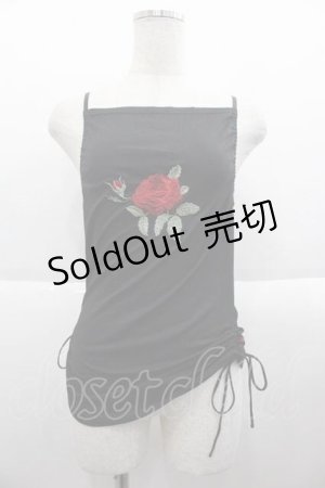 画像: Ozz On / /薔薇刺繍キャミソール  黒Ｘ赤Ｘ緑 I-25-09-18-063-OO-TO-HD-ZI