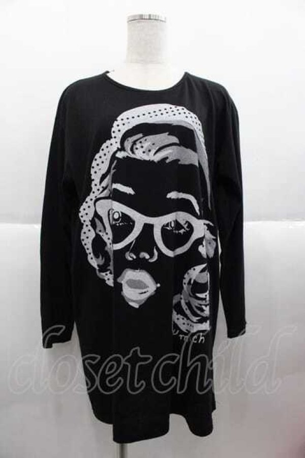 画像1: MALKOMALKA / おかおプリントカットソー  黒Ｘ白 I-25-09-18-065-PU-TO-HD-ZI (1)