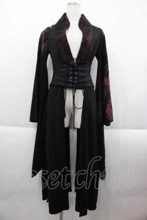 画像: Qutie Frash / 龍柄着物袖コルセットデザインロングカーディガン  黒Ｘ赤 I-25-09-18-072-QU-TO-HD-ZI