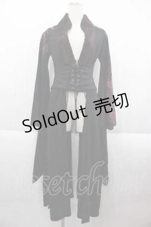 画像: Qutie Frash / 龍柄着物袖コルセットデザインロングカーディガン  黒Ｘ赤 I-25-09-18-072-QU-TO-HD-ZI