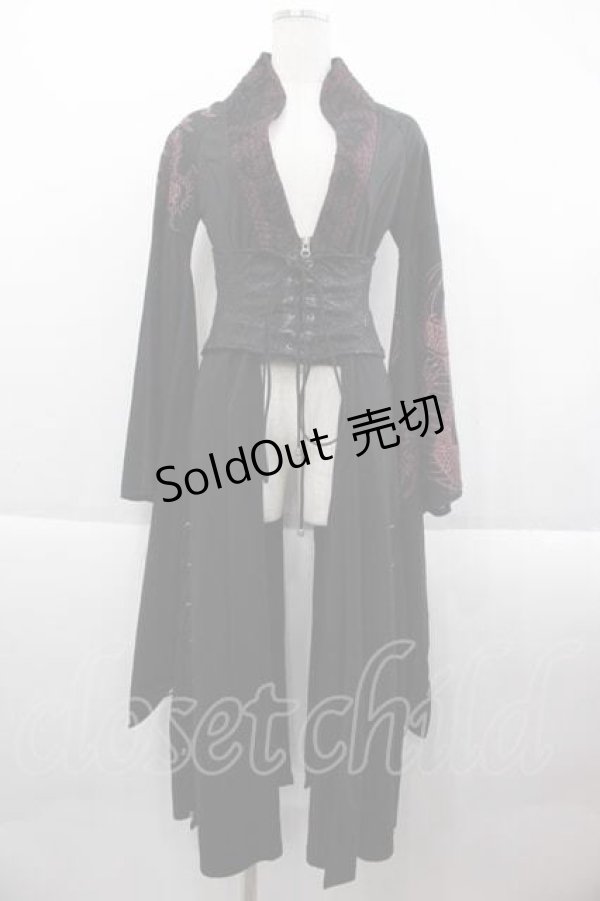 画像1: Qutie Frash / 龍柄着物袖コルセットデザインロングカーディガン  黒Ｘ赤 I-25-09-18-072-QU-TO-HD-ZI (1)