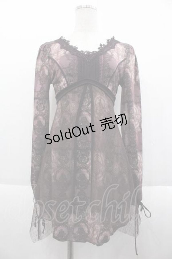 画像1: OZZ ANGELO / 総柄チュール重ね長袖トップス  ブラウン I-25-09-18-075-OO-TO-HD-ZI (1)