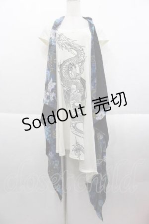 画像: Qutie Frash / 龍プリント和柄切替ロングカットソー  アイボリーＸ青Ｘ黒 I-25-09-18-076-QU-TO-HD-ZI