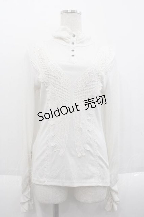 画像1: OZZ ANGELO / ハイネックレースデザインカットソー  白 I-25-09-18-078-OO-TO-HD-ZI (1)