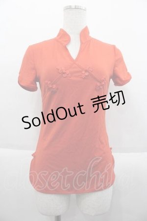 画像: Ozz On / チャイナデザイン半袖トップス  オレンジ I-25-09-18-042-OO-TO-HD-ZI