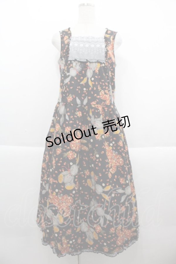 画像1: PINK HOUSE / ギンガムうさぎプリントノースリーブワンピース  黒 I-25-09-21-062-LO-OP-HD-ZI (1)