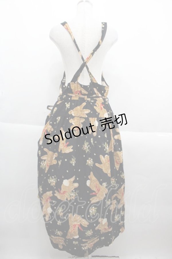 画像2: PINK HOUSE / うさぎptエプロンジャンパースカート  ブラック I-25-09-21-067-LO-OP-HD-ZI (2)