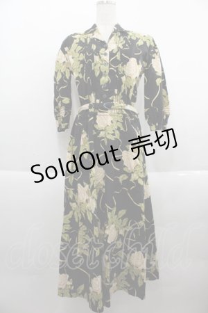 画像: INGEBORG / 薔薇柄半袖開襟ワンピース  ブラック I-25-09-21-078-LO-OP-HD-ZI
