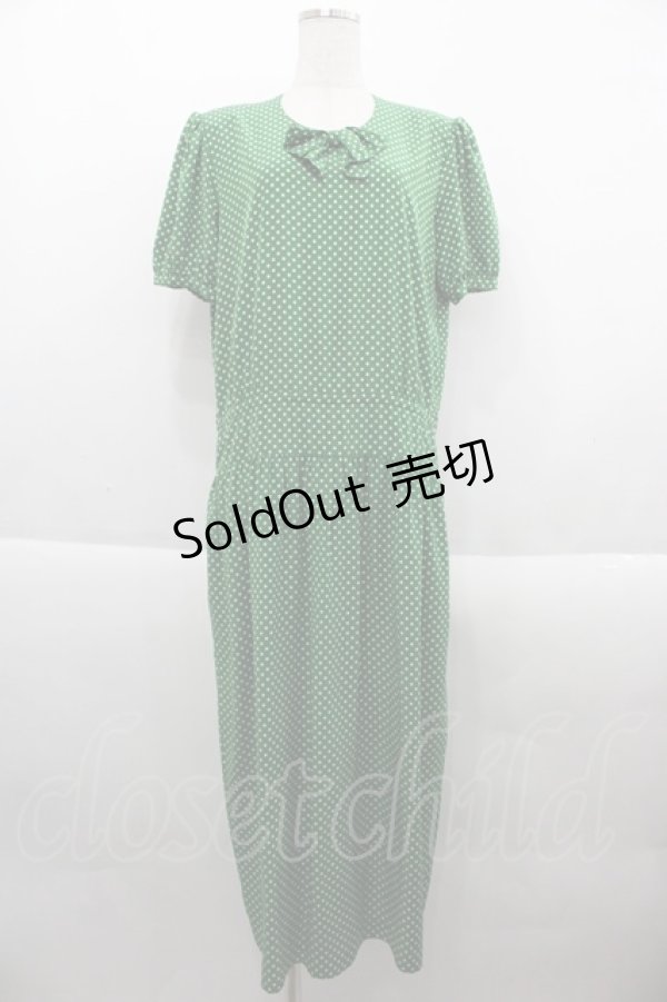 画像1: INGEBORG / 水玉半袖ワンピース  グリーン I-25-09-21-079-LO-OP-HD-ZI (1)