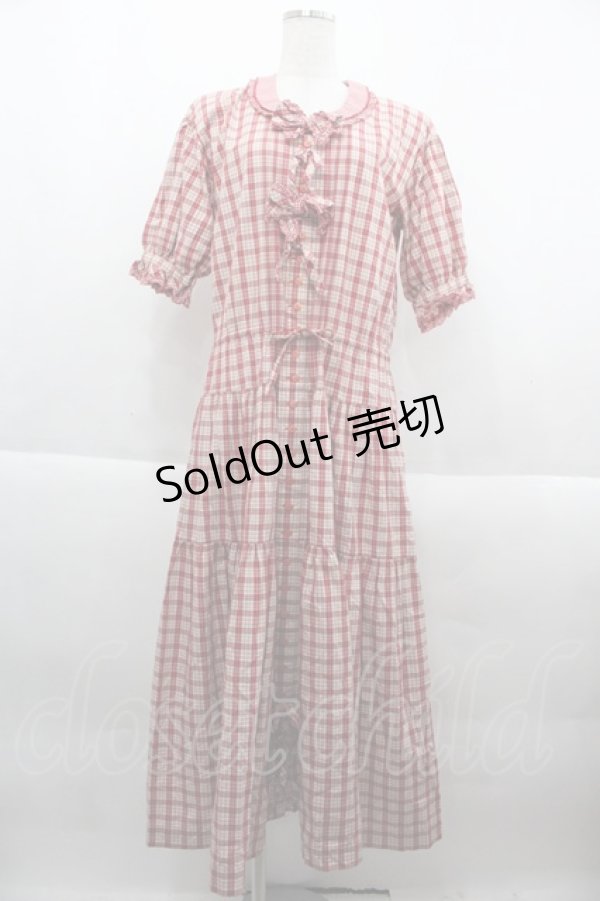 画像1: WONDERFUL WORLD / ギンガム&マドラスチェック半袖ワンピース  レッド I-25-09-21-080-LO-OP-HD-ZI (1)