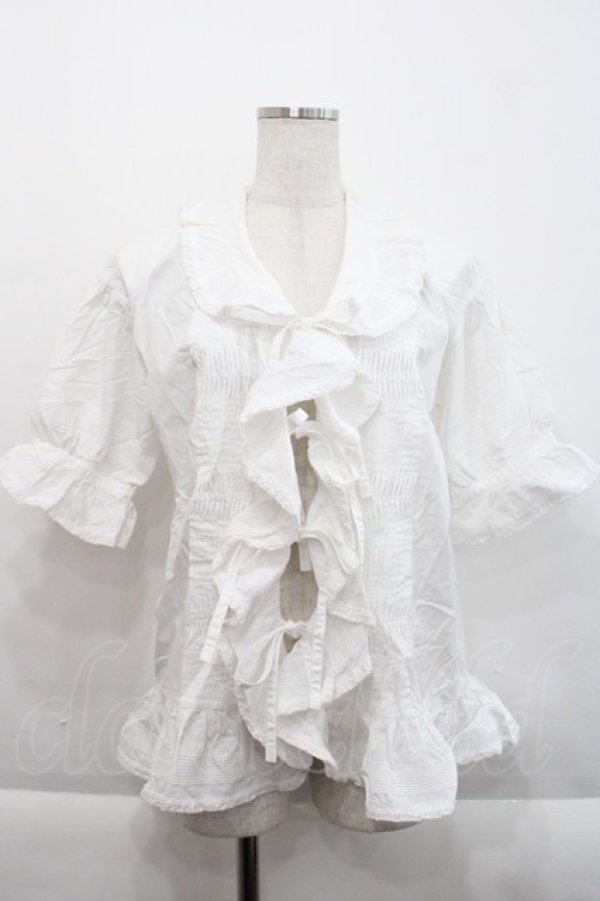 画像1: KETTY / フリルピンタック半袖オーバーブラウス  白 I-25-09-21-006-EL-BL-HD-ZI (1)