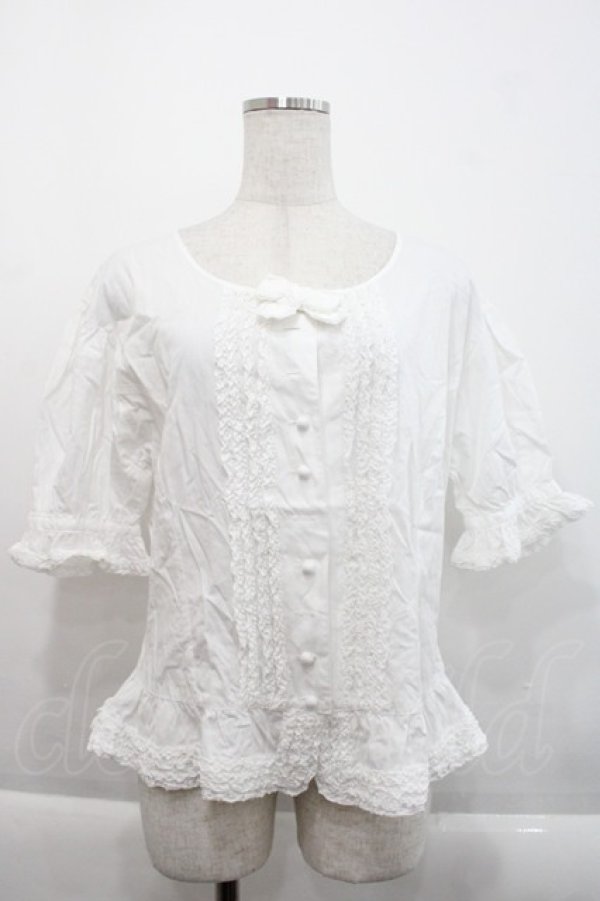 画像1: KETTY / フリルリボン半袖ブラウス  白 I-25-09-21-009-EL-BL-HD-ZI (1)