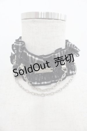 画像: HN+nois / チェーン&チェックフリルチョーカー  黒Ｘ白チェックＸシルバー I-25-09-24-061-HN-AC-SA-ZI