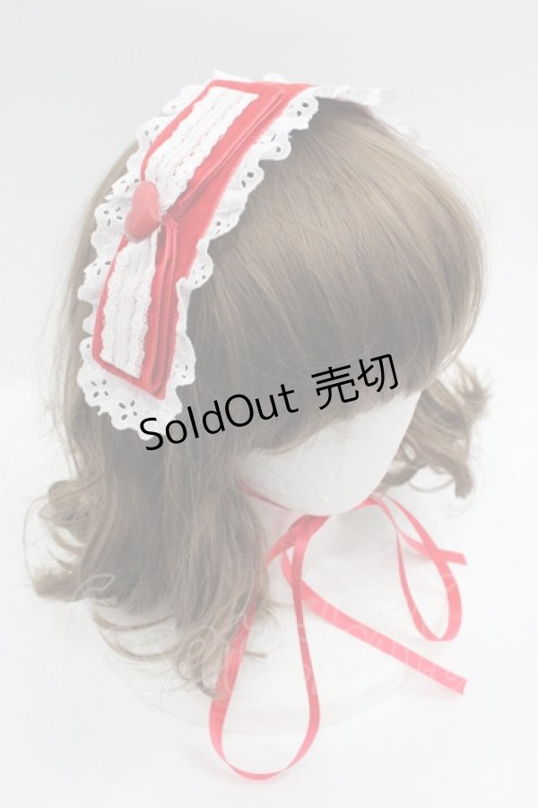 画像1: Nile Perch / 別珍×綿レースヘッドドレス  レッド I-25-09-24-087-LO-ZA-SA-ZI (1)