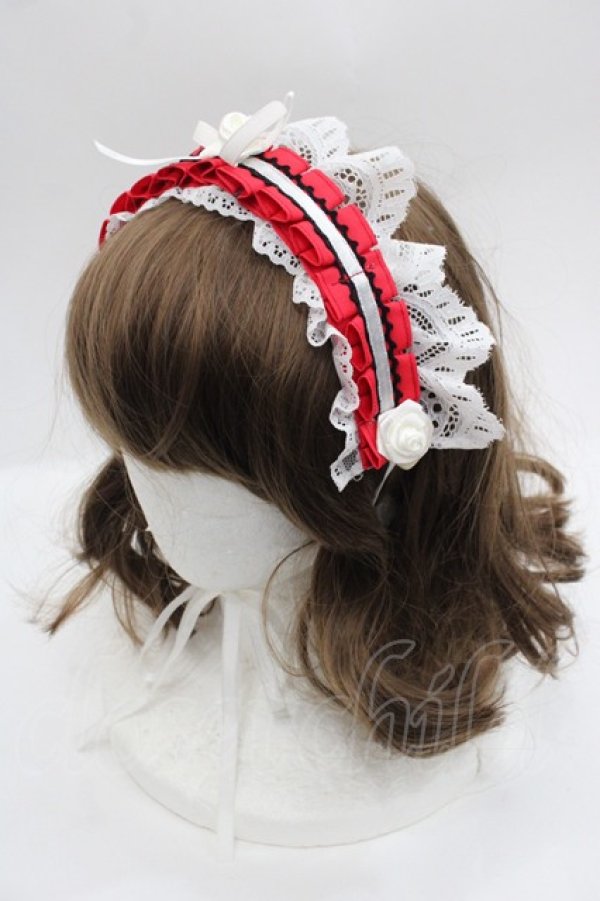 画像1: MARBLE / 薔薇リボンヘッドドレス  赤Ｘ白 I-25-09-24-088-GO-AC-SA-ZI (1)